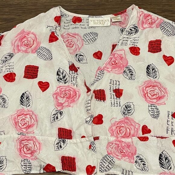 Vintage Victoria’s Secret Gold Label Cropped Silk Top White Pink Red Size Large - Picture 5 of 10